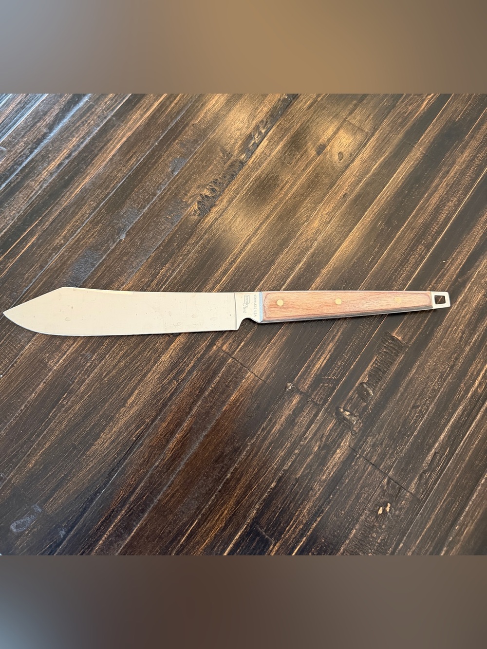 Vintage EKCO Flint Stainless Steel Chef Knife Wood Handle ~13.5” USA